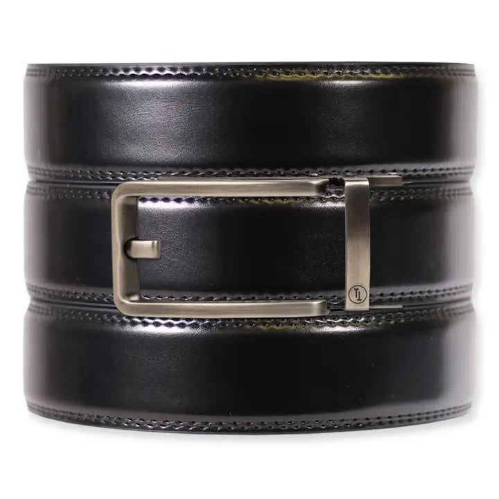 Gloss Black Leather Ratchet Belt & Buckle Set
