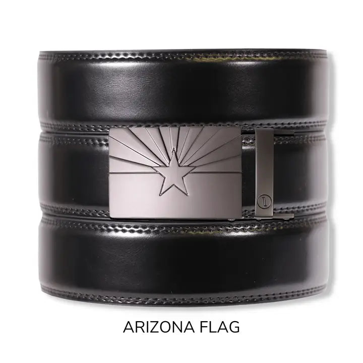 Gloss Black Leather Ratchet Belt & Buckle Set