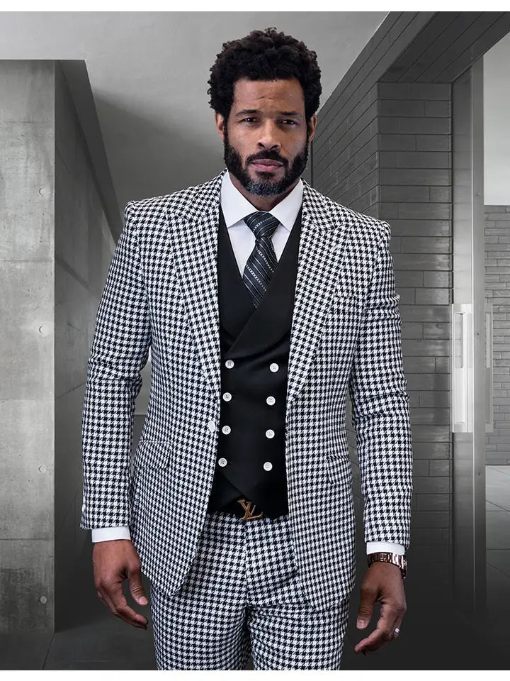 Masimo 3pc Plaid Men's Suit Set with Double Breasted Vest