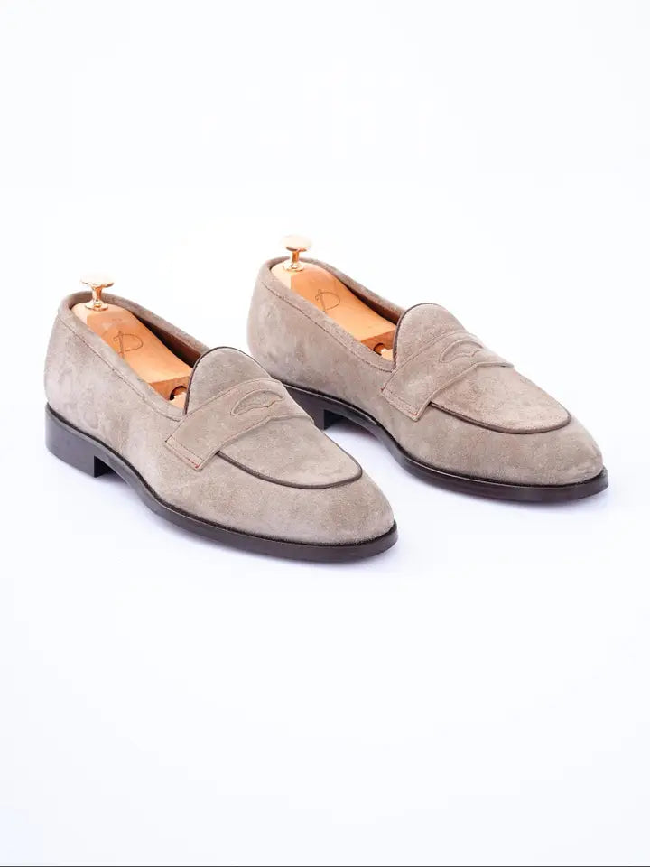 Men's Handmade Beige Suede Loafers For Formal Events