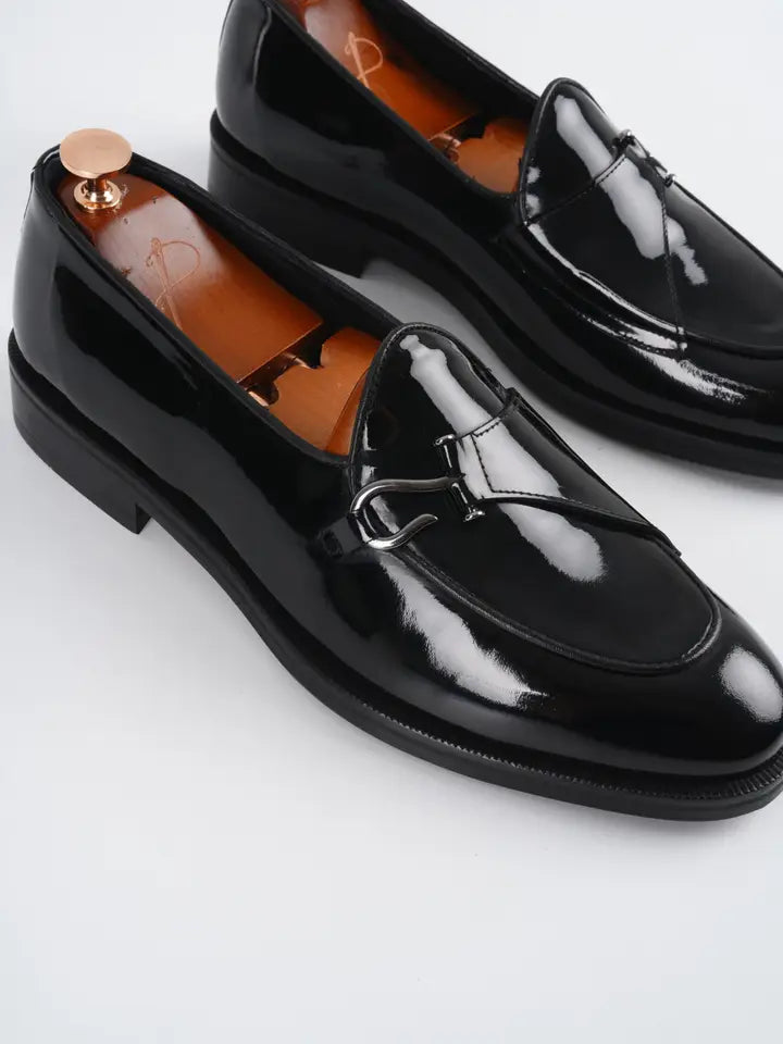 Mens Italian Leather Loafers with Silver Buckle - Parez