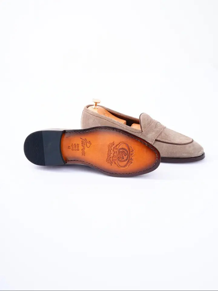 Men's Handmade Beige Suede Loafers For Formal Events
