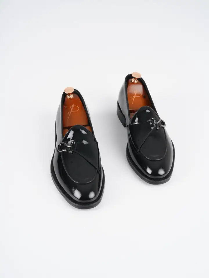 Mens Italian Leather Loafers with Silver Buckle - Parez