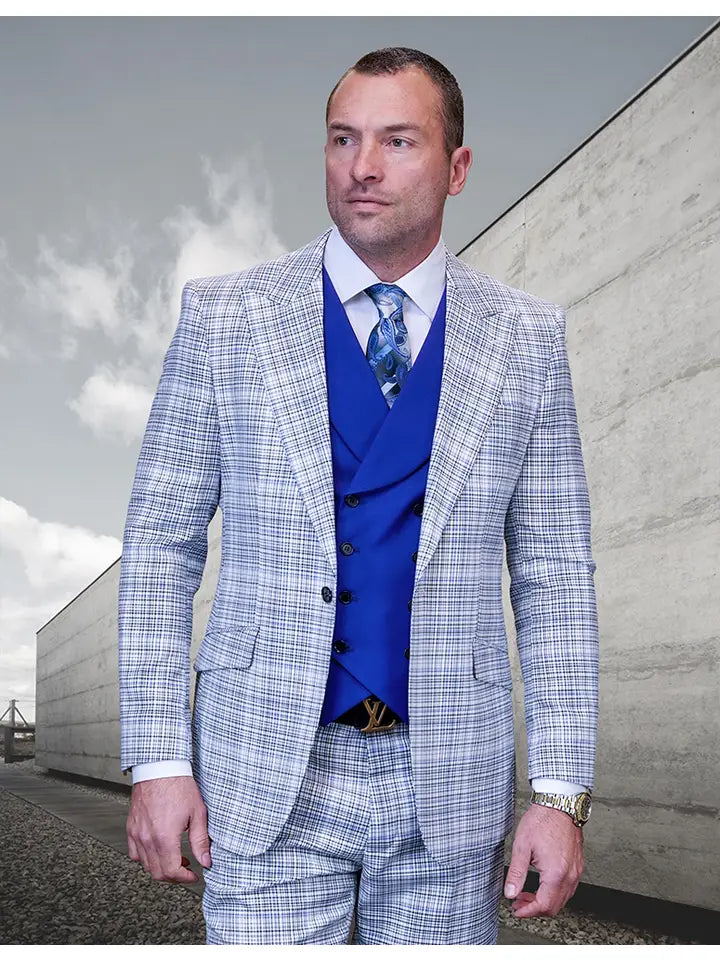 Louis 3pc Plaid Suit Set with Double Breasted Vest