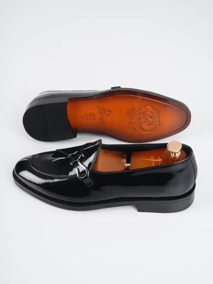 Mens Italian Leather Loafers with Silver Buckle - Parez