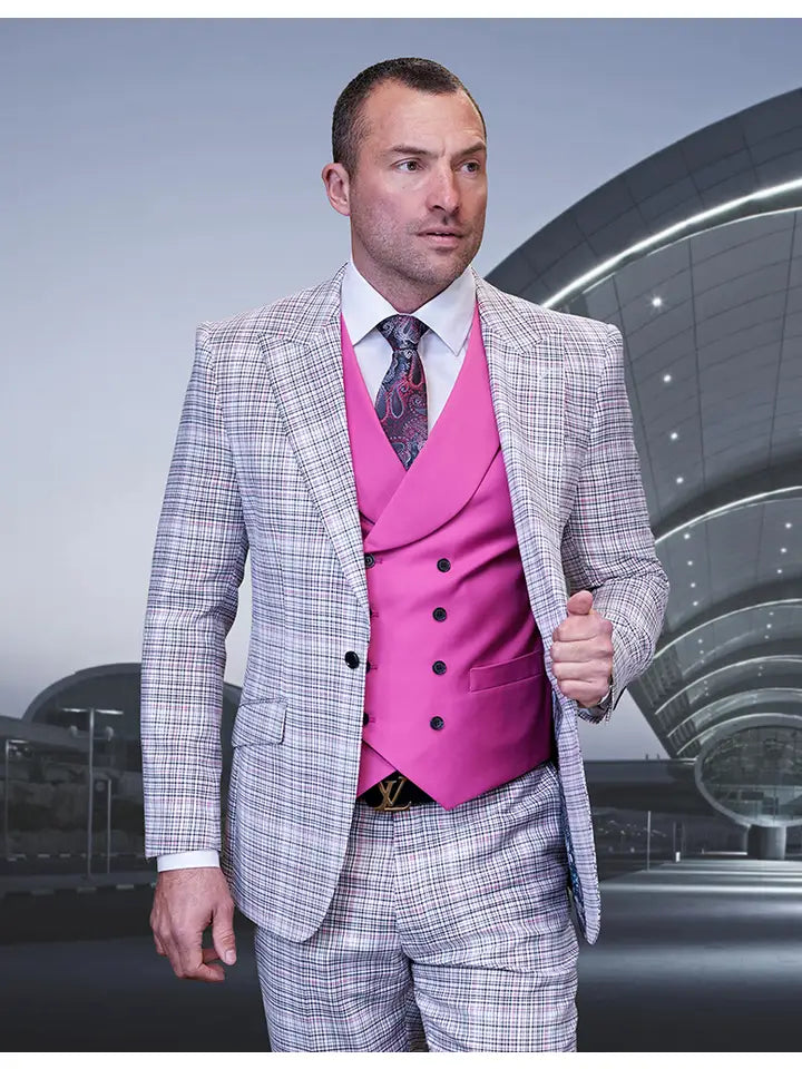 Louis 3pc Plaid Suit Set with Double Breasted Vest