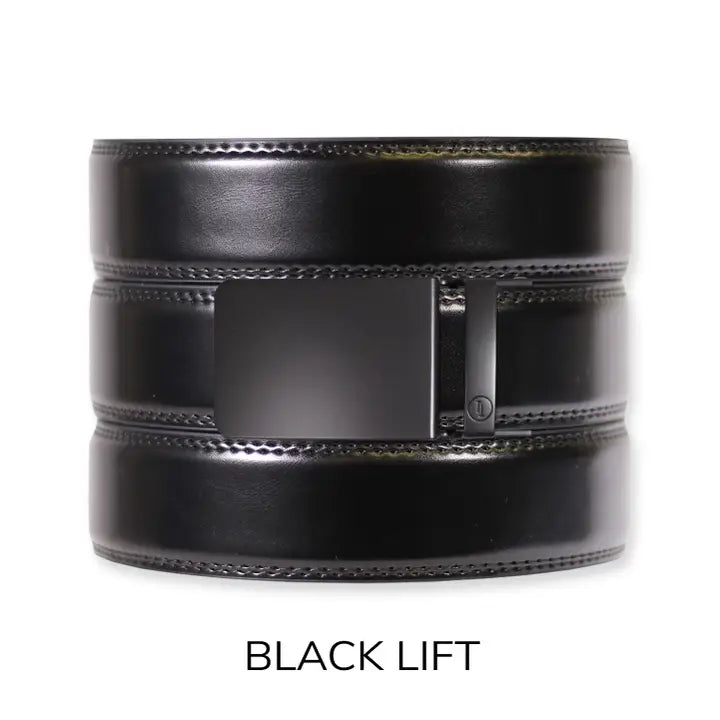 Gloss Black Leather Ratchet Belt & Buckle Set