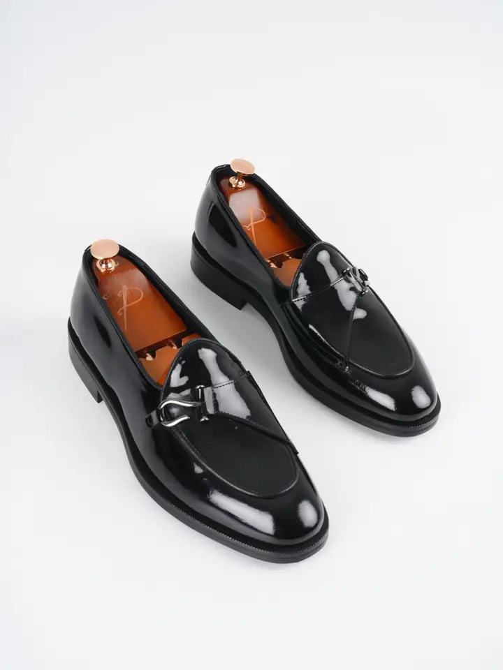 Mens Italian Leather Loafers with Silver Buckle - Parez