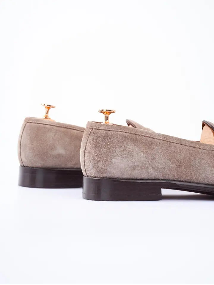 Men's Handmade Beige Suede Loafers For Formal Events