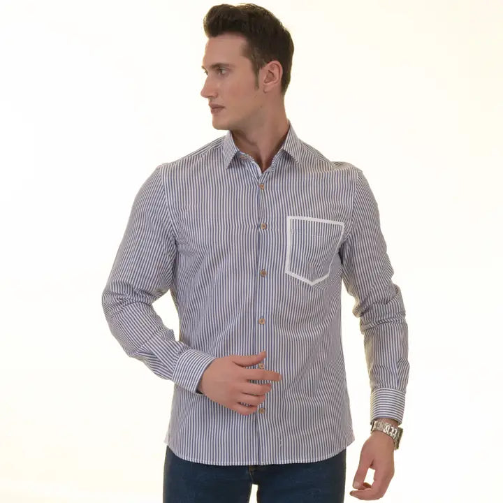 Men's Long Sleeve Button Down / Marne Stripe R8