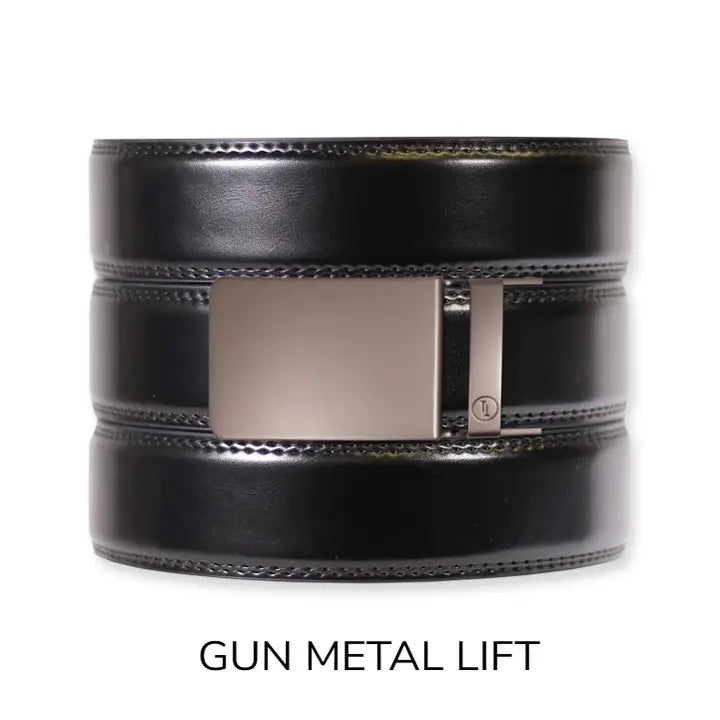 Gloss Black Leather Ratchet Belt & Buckle Set