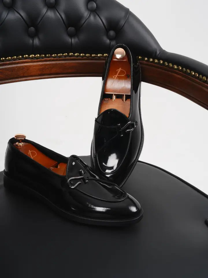 Mens Italian Leather Loafers with Silver Buckle - Parez