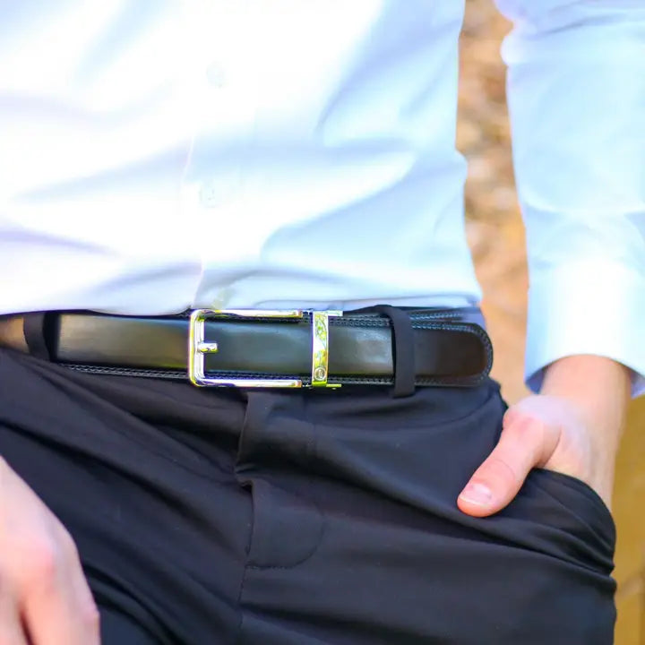 Gloss Black Leather Ratchet Belt & Buckle Set