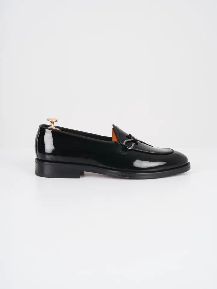 Mens Italian Leather Loafers with Silver Buckle - Parez