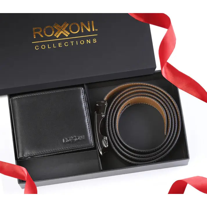 Men's Roxoni Ultra Soft Genuine Leather Rachet Belt & Wallet