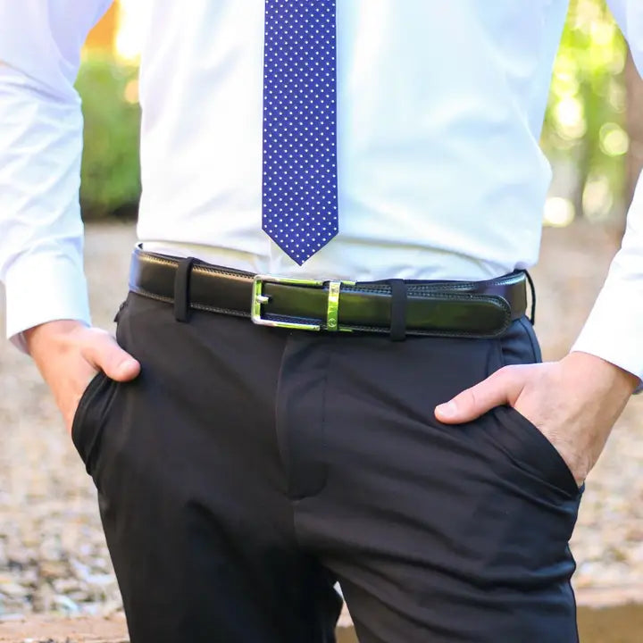 Gloss Black Leather Ratchet Belt & Buckle Set